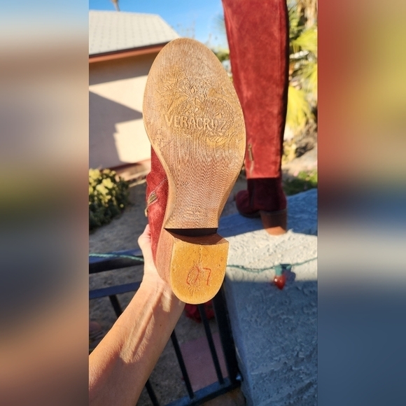 Vera Cruz Sundance Sagebrush boots  Burgundy suede brown leather‎ trim Tall - Picture 9 of 11